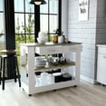 thumbnail image 1 of 46 Inches Kitchen Island, White/ Oak, 2 Drawers & Bottom/middle Shelves, Lockable Wheels, 20 W X 45.9 D Top Surface Area White / Oak Island , Two Middle/bottom Locking System Top, Quality Build, 1 of 3