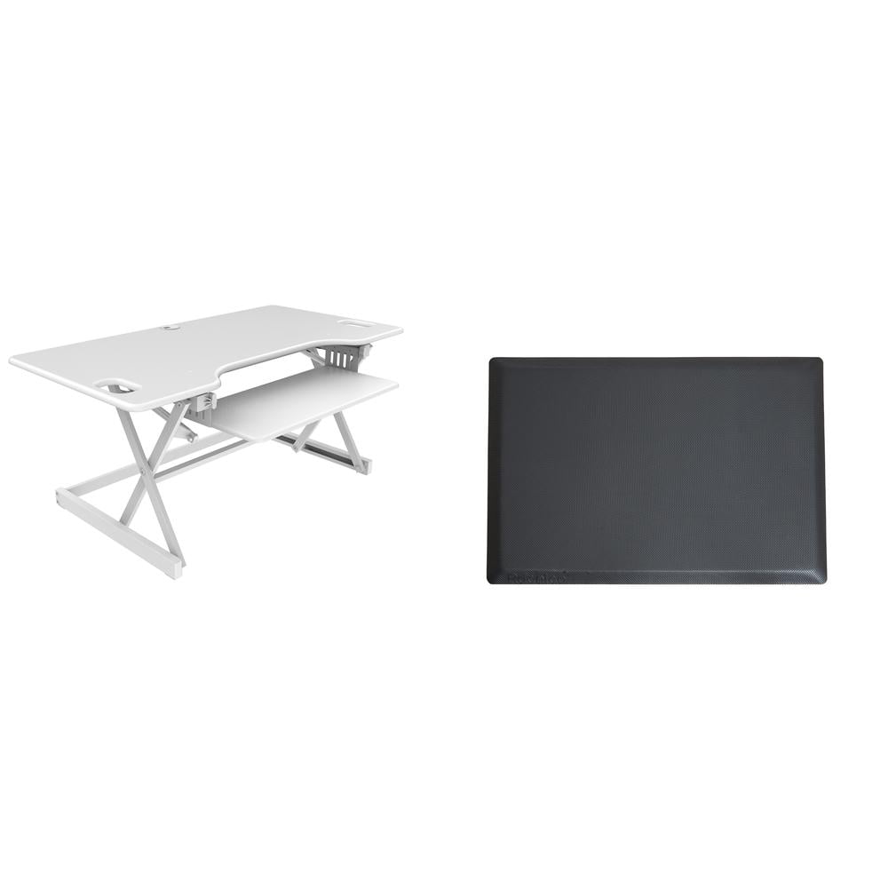 46" Large Adjustable Standing Desk Converter/Anti Fatigue Mat Bundle - White
