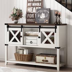 46'' Large Farmhouse Entryway Table w/Sliding Barn Doors, Industrial Rustic Console Table Sofa Side Table with Storage Drawer for Hallway, Living Room