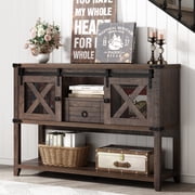 46 Large Farmhouse Entryway Table w/Sliding Barn Doors, Industrial Rustic Console Table Sofa Side Table with Storage Drawer for Hallway, Living Room