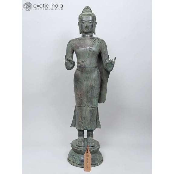 46" Large Standing Lord Buddha in Karana Mudra | Brass Statue