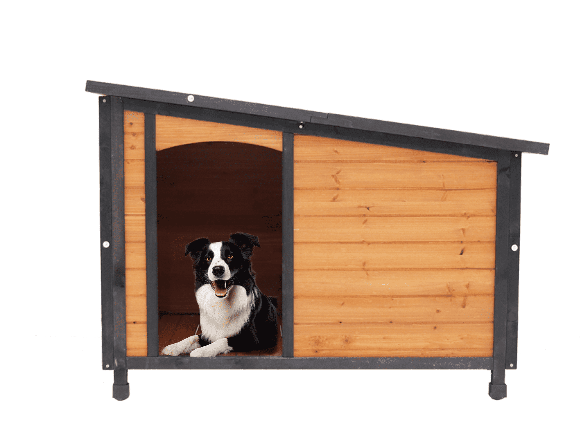 46" Large Wooden Dog House - Indoor Outdoor Weatherproof Kennel with Waterproof Foot Base & Thickened Panels for Large Dogs