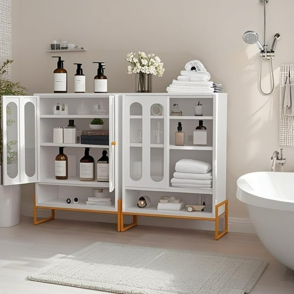 46" Metal Bathroom Storage Cabinet, Shoe Storage Cabinet with Adjustable Shelves for Entryway, Rustproof & Waterproof, Suitable for Kitchen, Dining Room, Living Room, Outdoor