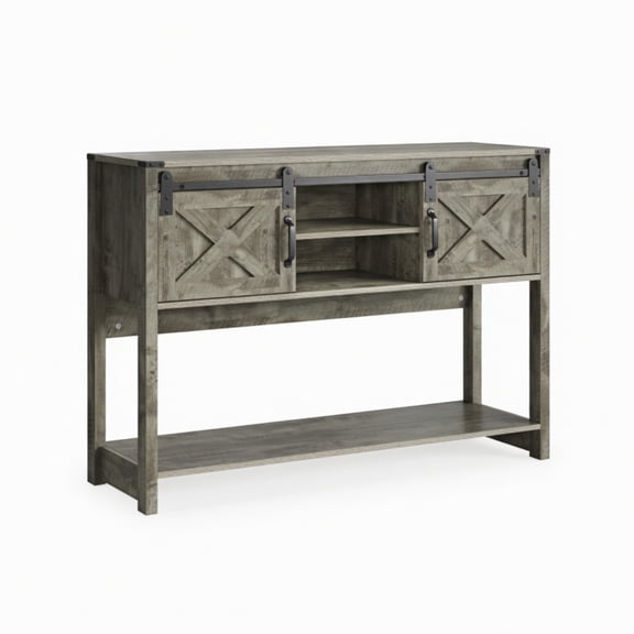 46" Modern Farmhouse Entryway Table with Storage & Sliding Barn Door, Light Grey