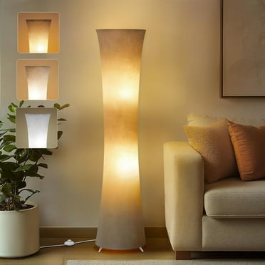 46" Modern Floor Lamps for Living Room, LED Column Standing Floor Lamp with 3 Color Temperature Adjustable & Gray Fabric Lampshade for Corner, Bedroom, Office & Kid's Room - Bulbs Included