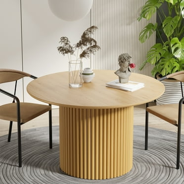 46" Modern Oak Wood Dining Table Large Round Dining Room Tables,Oak Color