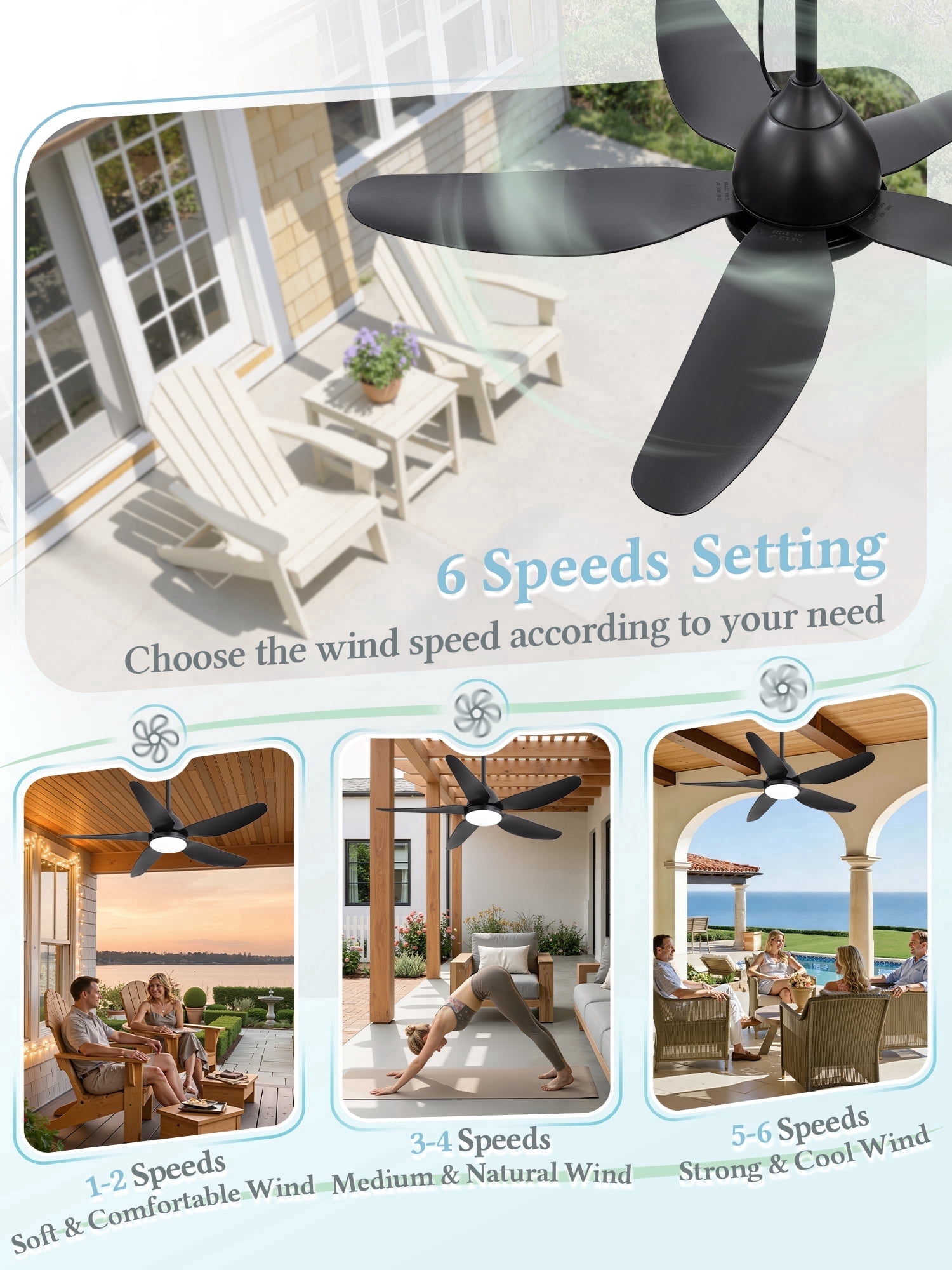 46" Modern Outdoor Ceiling Fan with Light and Remote Control , 6-Speed ...