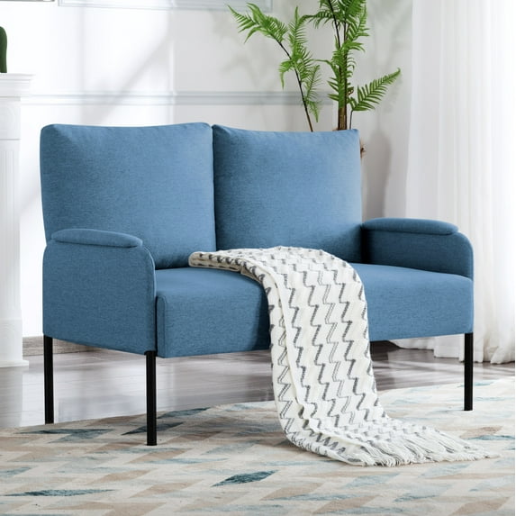 46" Modern Small Loveseat Sofa Couch for Small Spaces,Upholstered 2-Seater Love Seats with Iron Legs for Apartment, Bedroom, Dorm, Office,Blue