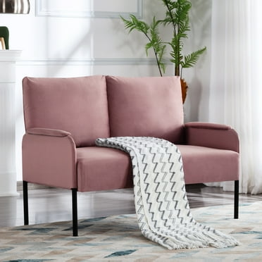 46" Modern Small Loveseat Sofa Couch for Small Spaces,Upholstered 2-Seater Love Seats with Iron Legs for Apartment, Bedroom, Dorm, Office,Pink