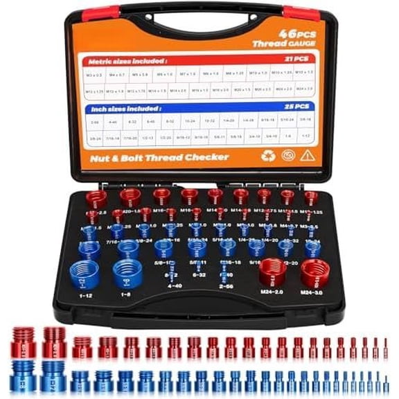46 Nut and Bolt Thread Checker Standard and Metric,Bolt Size and Thread Gauge with 21 Standard & 25 Metric Bolt,Bolt and Nut Identifier Gauge,Suitable for Size Check  Tricky and Narrow Area