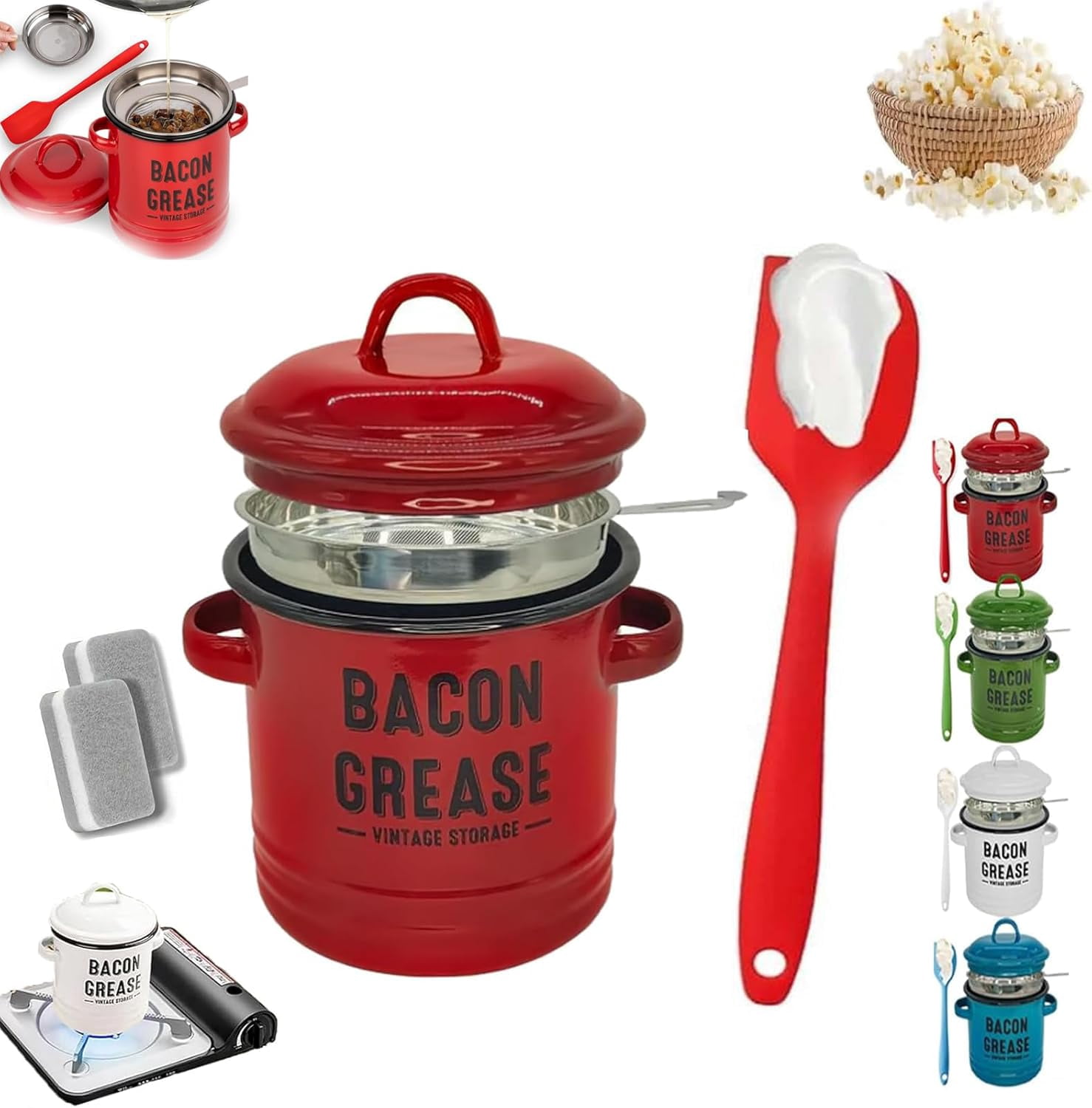 46 Oz Bacon Fattening Container, 2026 New Bacon Grease Container With ...