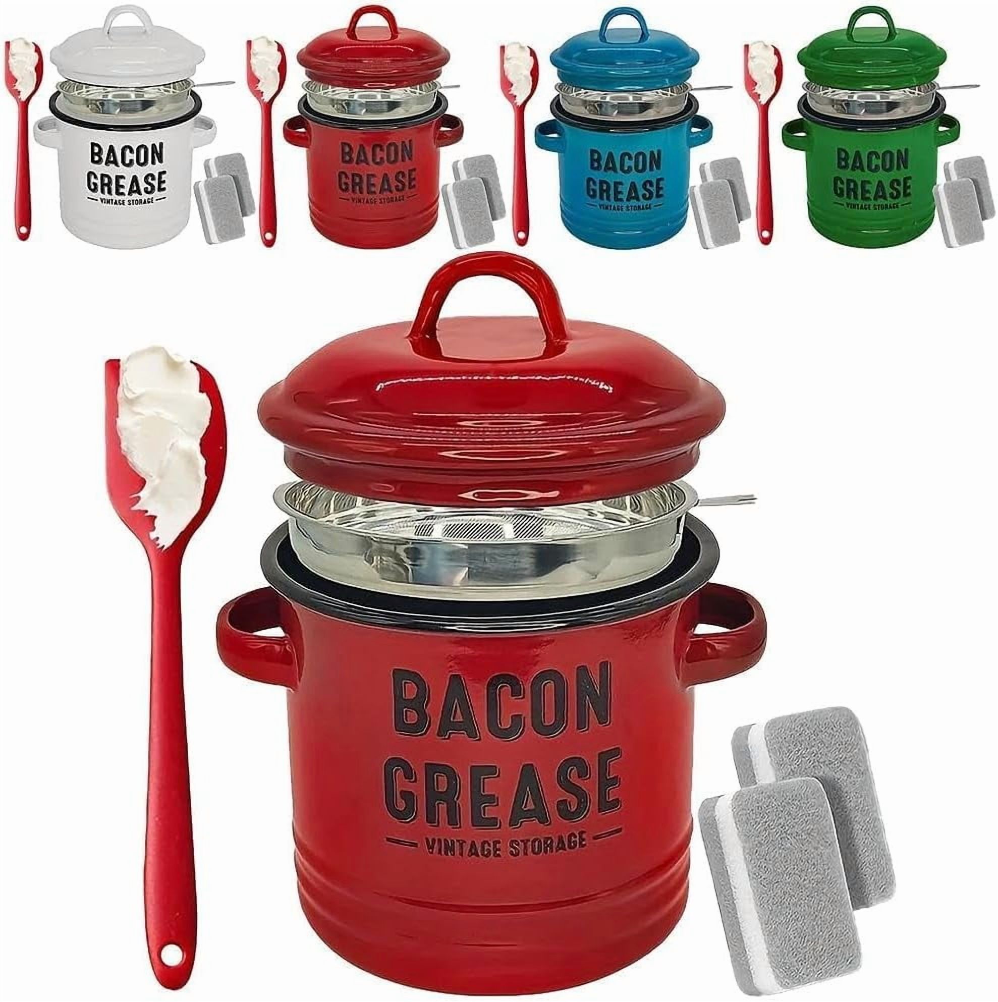 46 Oz Bacon Grease Container with Strainer and Food-Grade Silicone ...