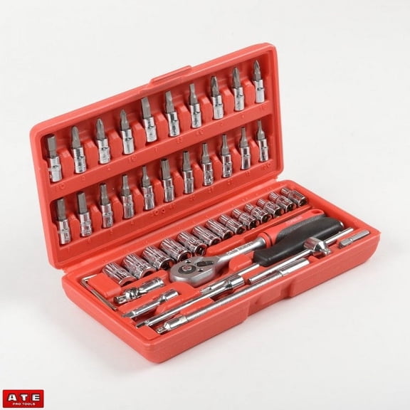 46 pc 1/4" Drive Socket & Bit Set MM Metric Chrome Vanadium Steel With Case