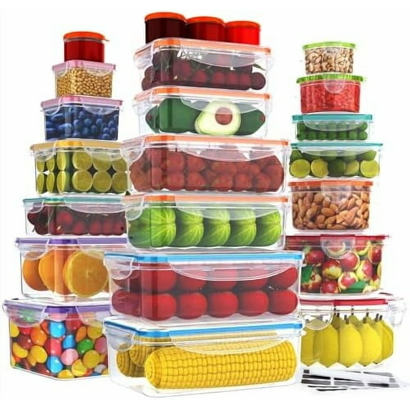 46 PCS Food Storage Containers with Lids Airtight Plastic Kitchen Pantry Organization Microwave Dishwasher Freezer Safe Leak Proof Stackable Boxes