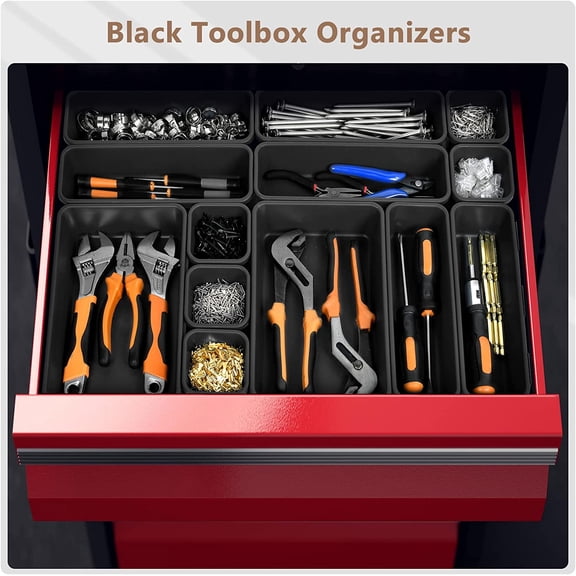 46-Pack 5-Size Black Tool Box Organizer Tray Dividers - Garage Storage Accessories for Rolling Tool Chest, Cabinet & Workbench