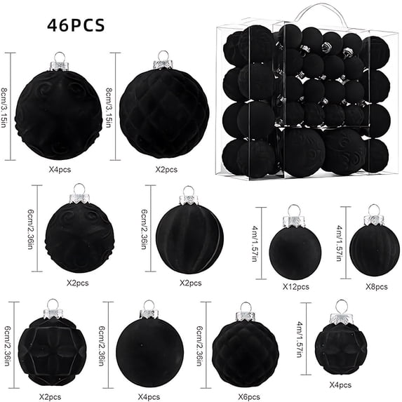 46-Pack Flocked Christmas Ornaments - Velvet Tree Decor Set (3 Inch Brown Plastic Balls) | Shatterproof Xmas Decorations