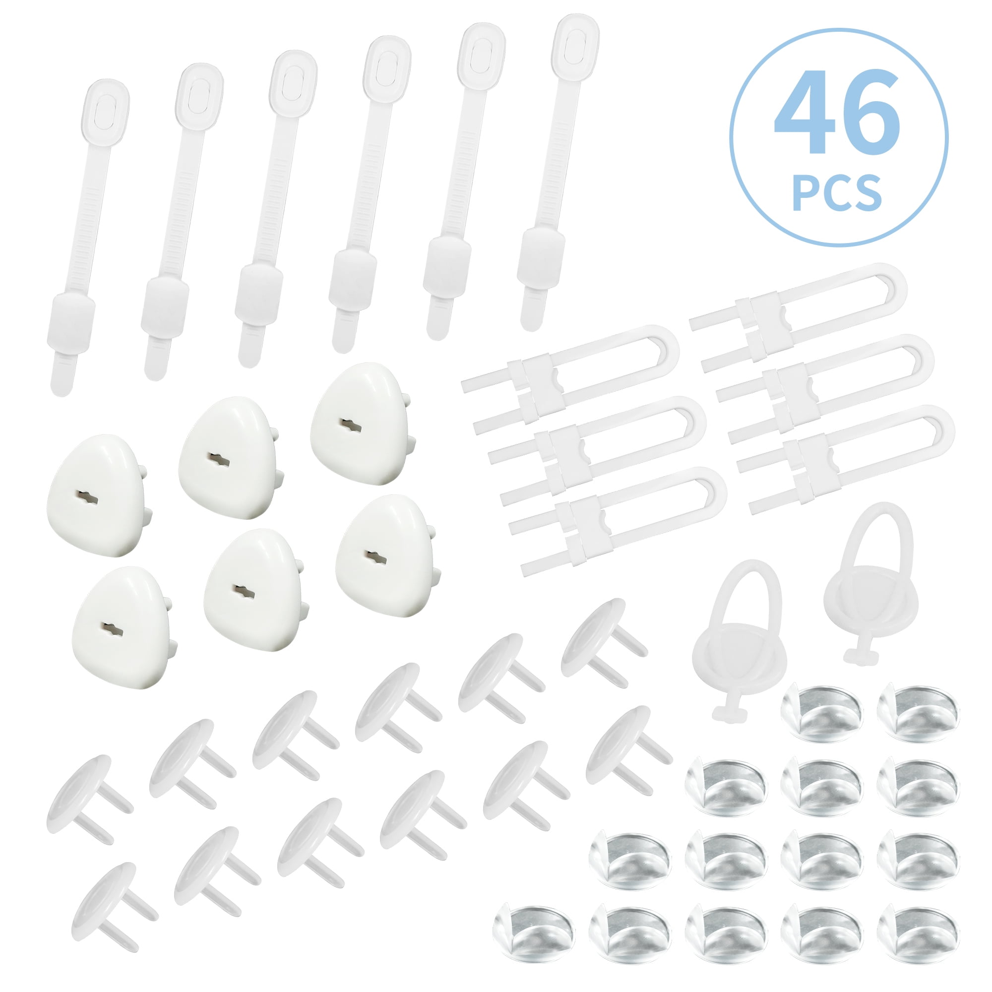 46 Packs Baby Proofing Kit,BUSATIA Cabinet Locks Baby Proofing Cabinets Kit,Baby Proofing Cabinet Locks for Cabinets & Drawers, Adjustable Safety Latches, Corner Guards and Outlet Covers