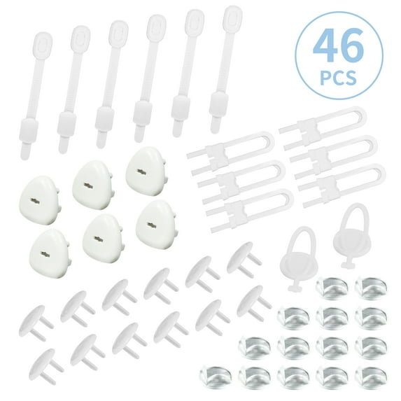 46 Packs Baby Proofing Kit,BUSATIA Cabinet Locks Baby Proofing Cabinets Kit,Baby Proofing Cabinet Locks for Cabinets & Drawers, Adjustable Safety Latches, Corner Guards and Outlet Covers