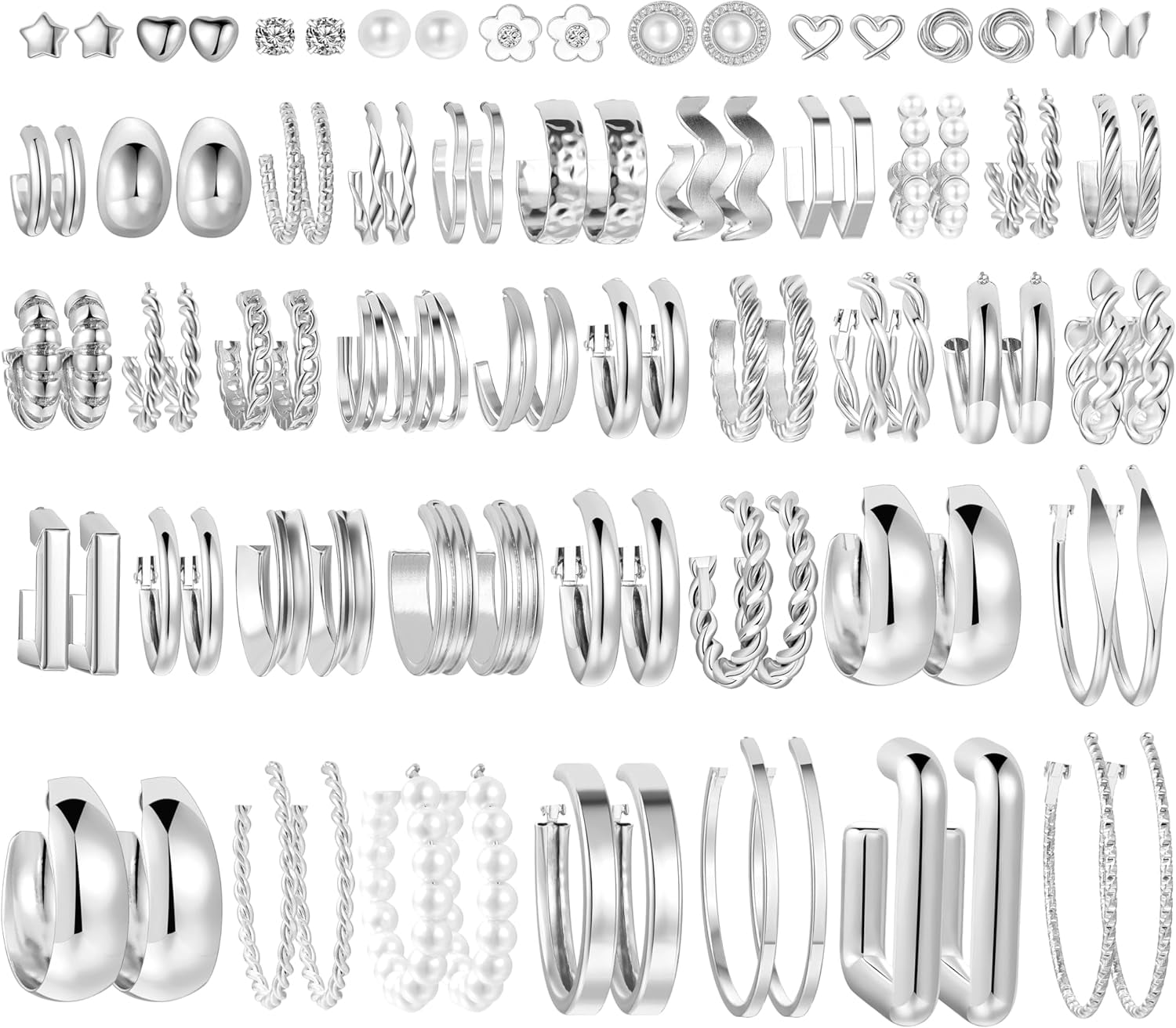 UMEHOME 46 Pairs Gold Hoop Earrings Set For Women, Fashion Hypoallergenic Chunky Twisted Pearl Stud Earrings Multipack, Small Big Hoops Earring Packs Trendy For Christmas Birthday Party Jewelry Gift[Z1264]