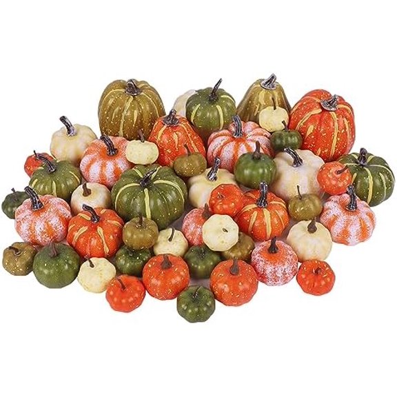 46 Pcs Assorted Size Artificial Pumpkins Fall Decorations, Mixed-Color Foam Pumpkin Autumn Decor, Decorative Faux Pumpkin for Thanksgiving Table Centerpiece Mantle Bowl Wedding Party