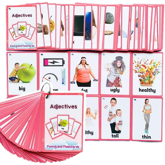 46 Pcs/Set Adjectives Flash Cards | Learning Toys Flashcards for Children Pre-K, Toddlers and Kids