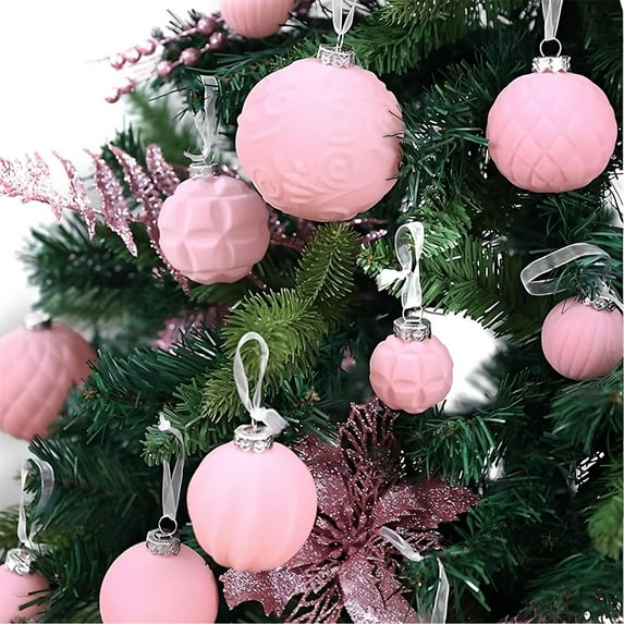 46 Pcs Velvet Christmas Balls Flocked Tree Ornaments Plastic Hanging Decorations for Holiday Tree Decor and Winter Home Christmas Decoration