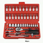 46 Piece 1/4 Inch Drive Socket Ratchet Wrench Set, With Socket Kit Metric And Extension Rod, For Car Repair And Home Use, With Storage Box Socket Wrench Set,