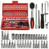 46-Piece 1/4-inch Screwdriver Drive Socket & Bit Set Combination with Reversible Ratchet Wrench Tools Kit for Auto Repairing & Household with Storage Case