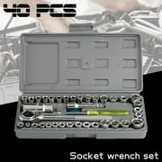 46-Piece 1/4-inch Screwdriver Drive Socket & Bit Set Combination with Reversible Ratchet Wrench Tools Kit for Auto Repairing & Household with Storage Case