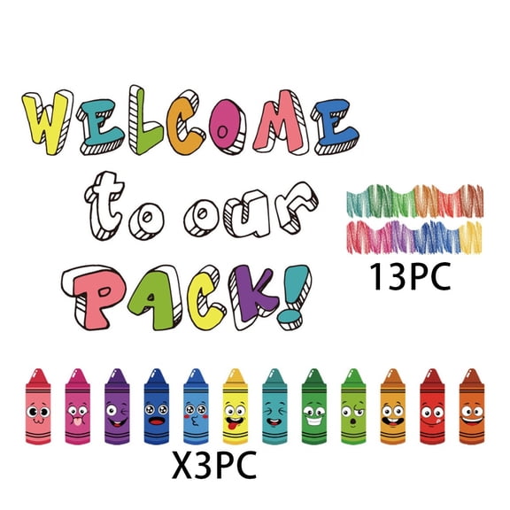 46-Piece Back-to-School Bulletin Board Decorations, Welcome to Our Pack Crayon Cutouts with Border Trims for Classroom Bulletin Boards, School Wall and Door Decor, First Day of School Classroom Decor