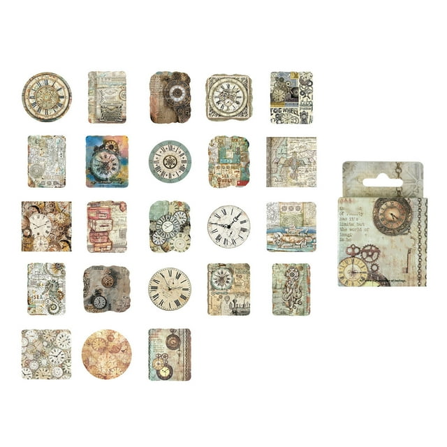 46-Piece Diary Sticker Set - Vintage Clock Pattern Decals - Self-Adhesive Stickers for Handbooks, Notebooks, and Albums - Theory of Rotation of Years and Time-Themed Decorations
