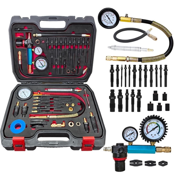 46-Piece Diesel & Petrol Engine Compression and Leak Down Tester Kit | Dual Gauge Diagnostic Tool for HDi, TDCi, Pumpe Duse Engines | Automotive Cylinder Leak Maintenance Test