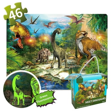 46 Piece Glow-in-The-Dark Dinosaur Jigsaw Puzzle for Kids Boys and Girls Gifts