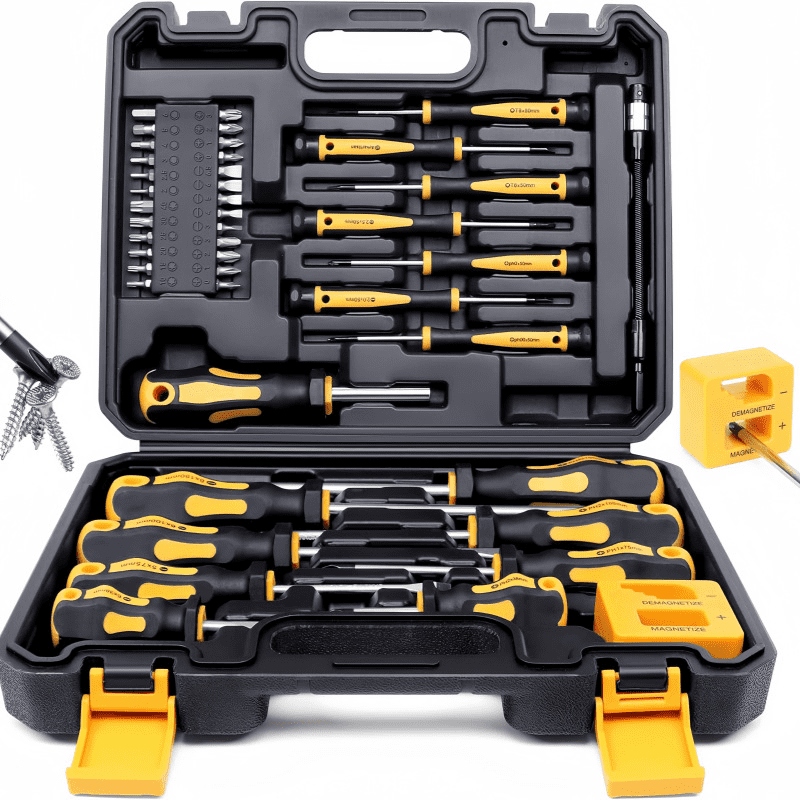46 Piece Magnetic Screwdriver Set with Case, Slotted, Phillips, Hex and Precision Drivers with Demagnetizer Tool