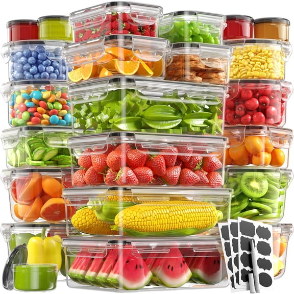 46 Piece Plastic Food Storage Containers For Kitchen Meal Prep And Organization