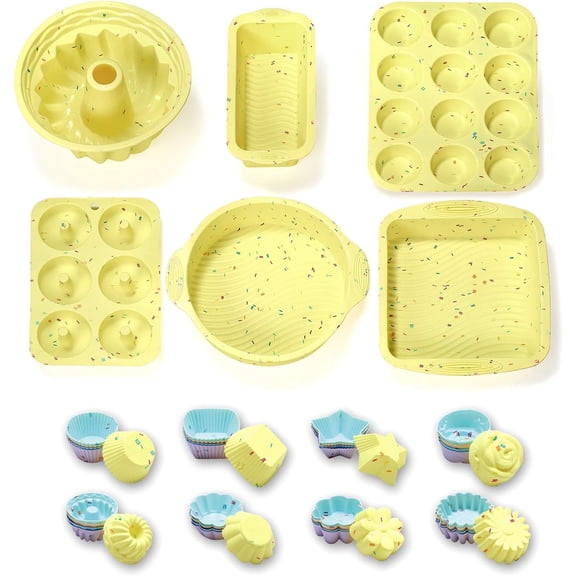 46-Piece Silicone Bakeware Set with Cake Molds, Baking Pan, Muffin Pan, Donut Pan, and Cupcake Cups