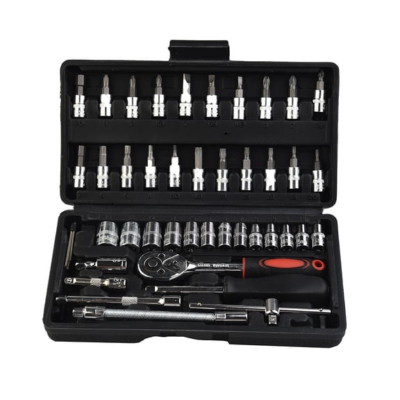 46-Piece Socket Set with 1/4" Ratchet Wrench, Chrome Vanadium Steel Tool Kit for Car Repair Home DIY, Includes Screwdriver Bits Sockets Hex Keys in Storage Case