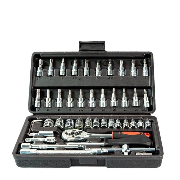 46-Piece Socket Wrench Set - Durable Chrome Vanadium Steel Tool Kit for Home Repairs and DIY Projects