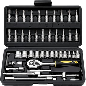 46-Piece Socket Wrench Set, Premium 1/4 inch Metric Socket Set, Ratchet Set with Quick-Release Ratchet and Extension Bar, Compact Storage Case - Perfect for Auto Repair & Home Use