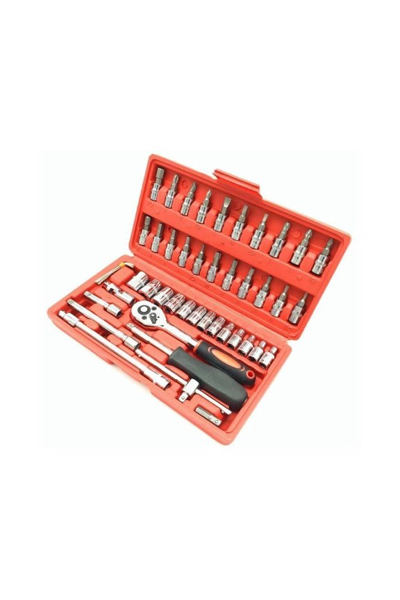 46 Pieces 1/4 " Drive Socket Ratchet Wrench Bit Bits Repair Auto Tool Kit
