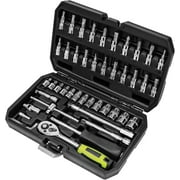 46 Pieces 1/4 Inch Drive Industrial Grade Socket Ratchet Wrench Set, with Bit Socket Set Metric and Extension Bar for Auto Repairing and Household, With Thickened Storage Case