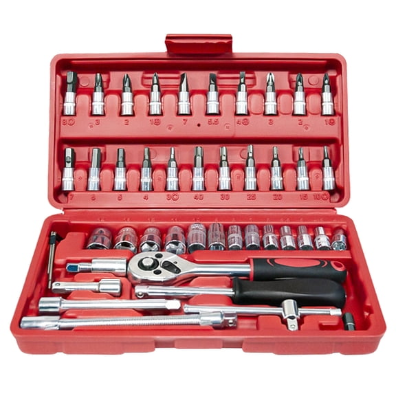 46 Pieces 1/4 Inch Drive Socket Ratchet Wrench Set with Bit Socket Set,Metric and Extension Bar for Auto Repairing and Household,Hand Tools Mechanic Tool Set with Storage Case,1 Pack,14.6"x11"