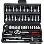 46 Pieces 1/4 inch Drive Socket Ratchet Wrench Set, with Bit Socket Set Metric and Extension Bar for Auto Repairing and Household, with Black Storage Case
