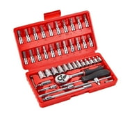 46 Pieces 1/4 inch Drive Socket Ratchet Wrench Tool Set,with Bit Socket Set Metric and Extension Bar For Car Repair,Bicycle,Motorcycle Repair and Household with Storage Case