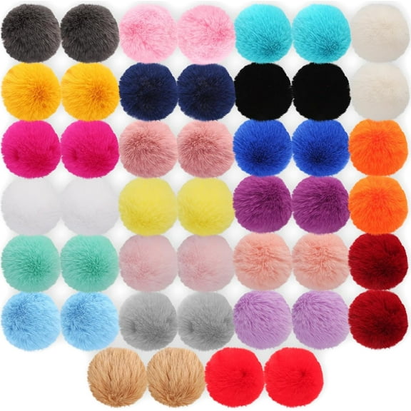 46 Pieces DIY Faux Rabbit Fur Fluffy Pom Pom with Elastic Loop for Hats Keychains Scarves Gloves Bags Accessories (23 Colours)