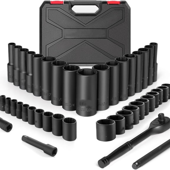 46 Pieces Drive Socket Ratchet Wrench Set, Mechanic Tool Kits with 72 Teeth Reversible Ratchet, Extension Bar Set and Storage Case, Metric/SAE