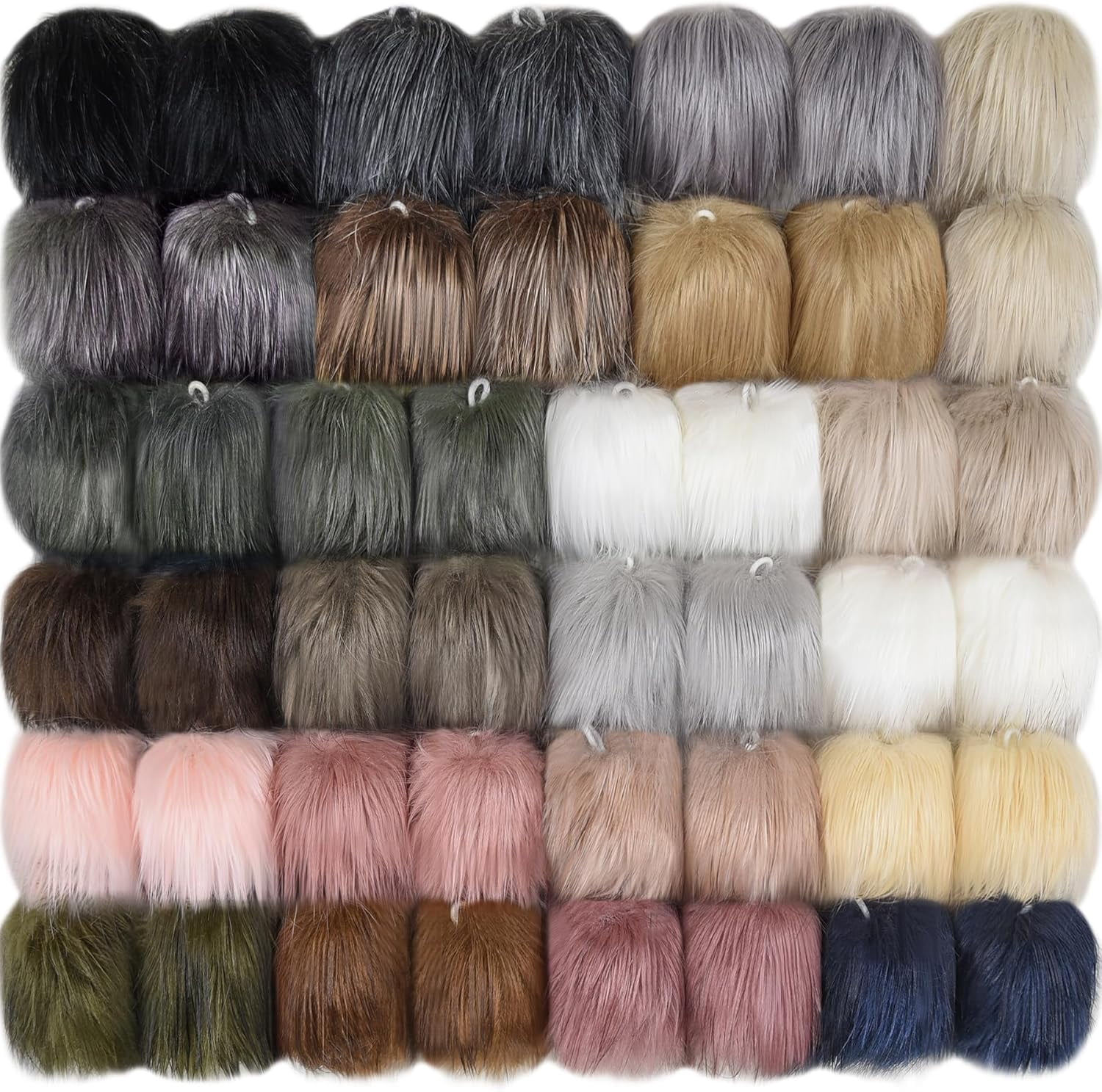 46 Pieces Faux Fur Pom Pom Fluffy Hat Pom Pom Balls with Elastic Loop DIY Faux Fox Fur Pom Pom for Hats Beanie Shoes Scarves Gloves Bags Accessories(Soft Color)
