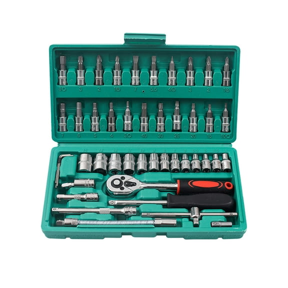 46 Pieces Industrial Grade Socket Ratchet Wrench Set, with Bit Socket Set Metric and Extension Bar for Auto Repairing and Household, Tool Combination Set