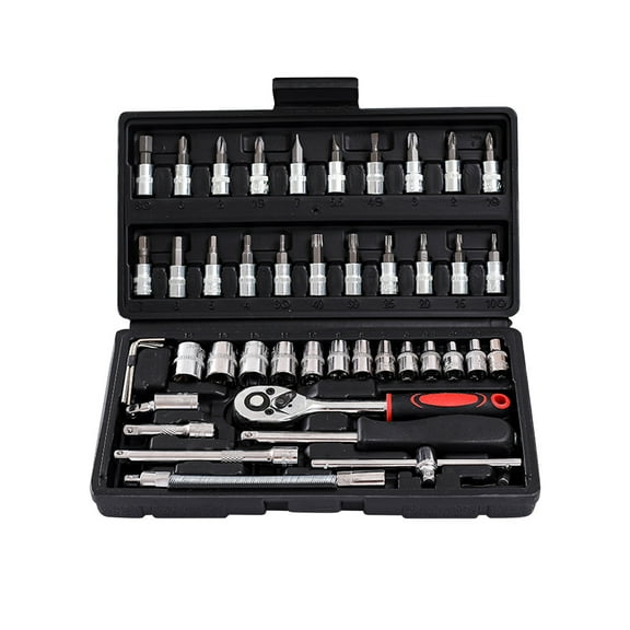 46 Pieces Industrial Grade Socket Ratchet Wrench Set, with Bit Socket Set Metric and Extension Bar for Auto Repairing and Household, Tool Combination Set