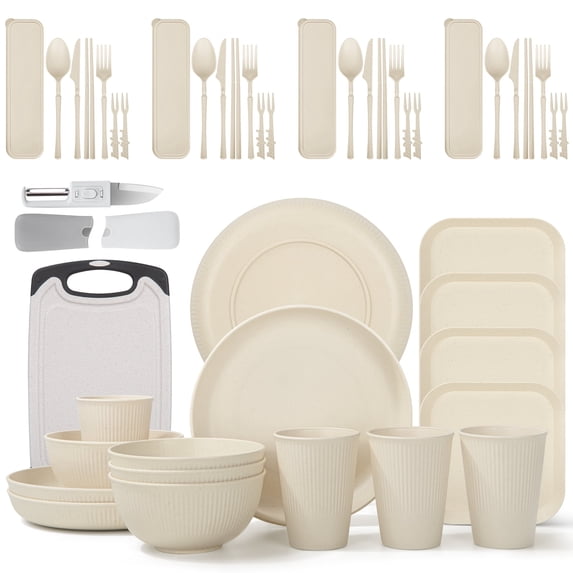 Straw Tableware GPED, Wheat Straw Dinnerware Set, 46 Pieces, Service for 4 Beige ...